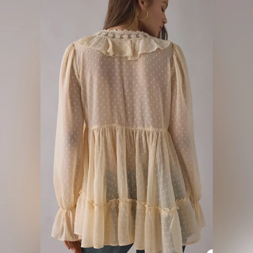 KIMCHI BLUE Bohemian Sheer Ivory Babydoll Tunic Top, M, NWT just beautiful - Picture 6 of 6